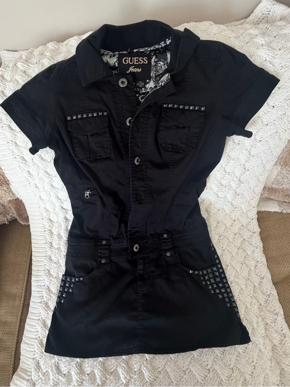 GUESS Black Short Sleeve Studded Tunic Dress